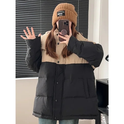 Autumn and winter high-end cotton clothing for women in winter 2023 new niche design contrasting color stitching college style thickened jacket