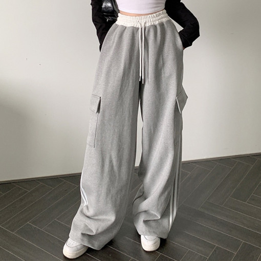 Personalized contrasting color waistband patchwork casual pants