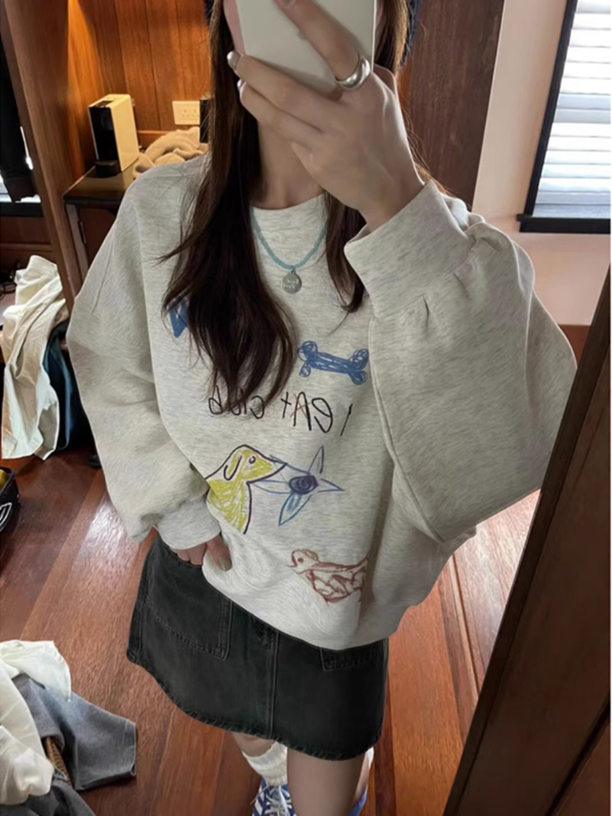 韓版新款 華棉複合薄款310克/加絨410克秋冬裝衛衣女印花寬鬆大碼