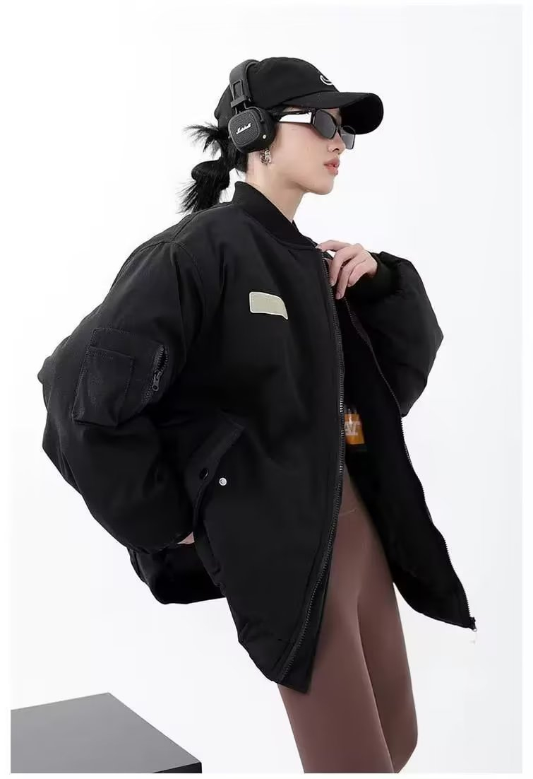 美式復古飛行服男女同款2023秋冬季寬鬆機車棒球棉服夾克工裝外套