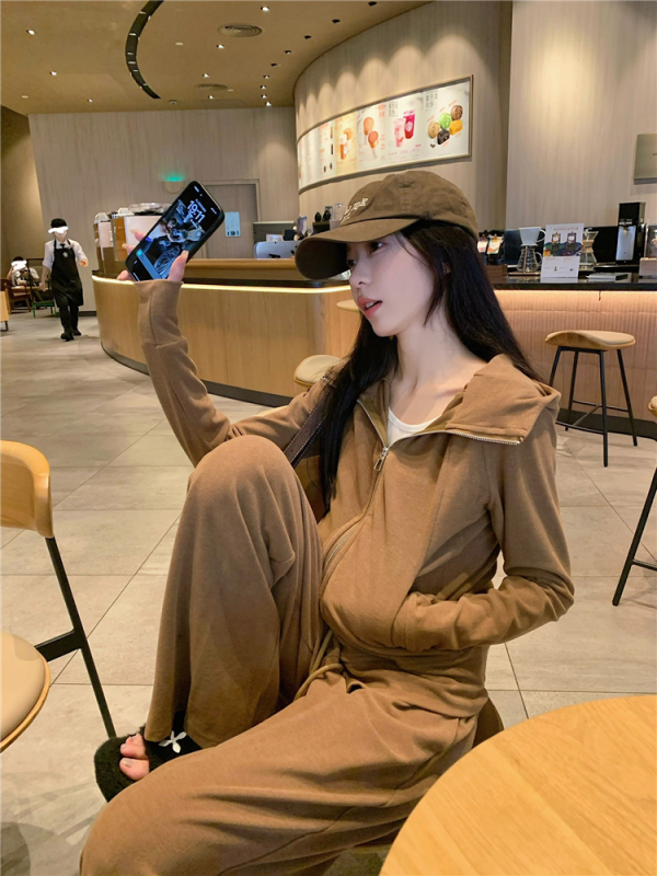 實拍~lulu不費力懶人套裝女秋收腰顯瘦衛衣休閒褲兩件套