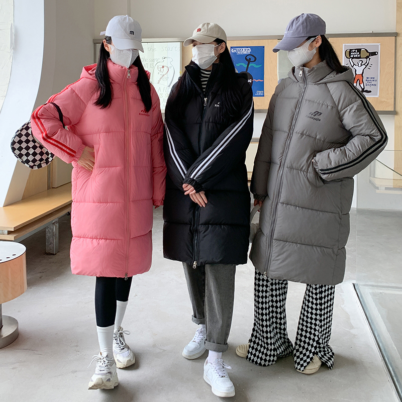 Real shot Guoguojia pink long down jacket for women winter Korean style new thickened casual over-the-knee hooded jacket