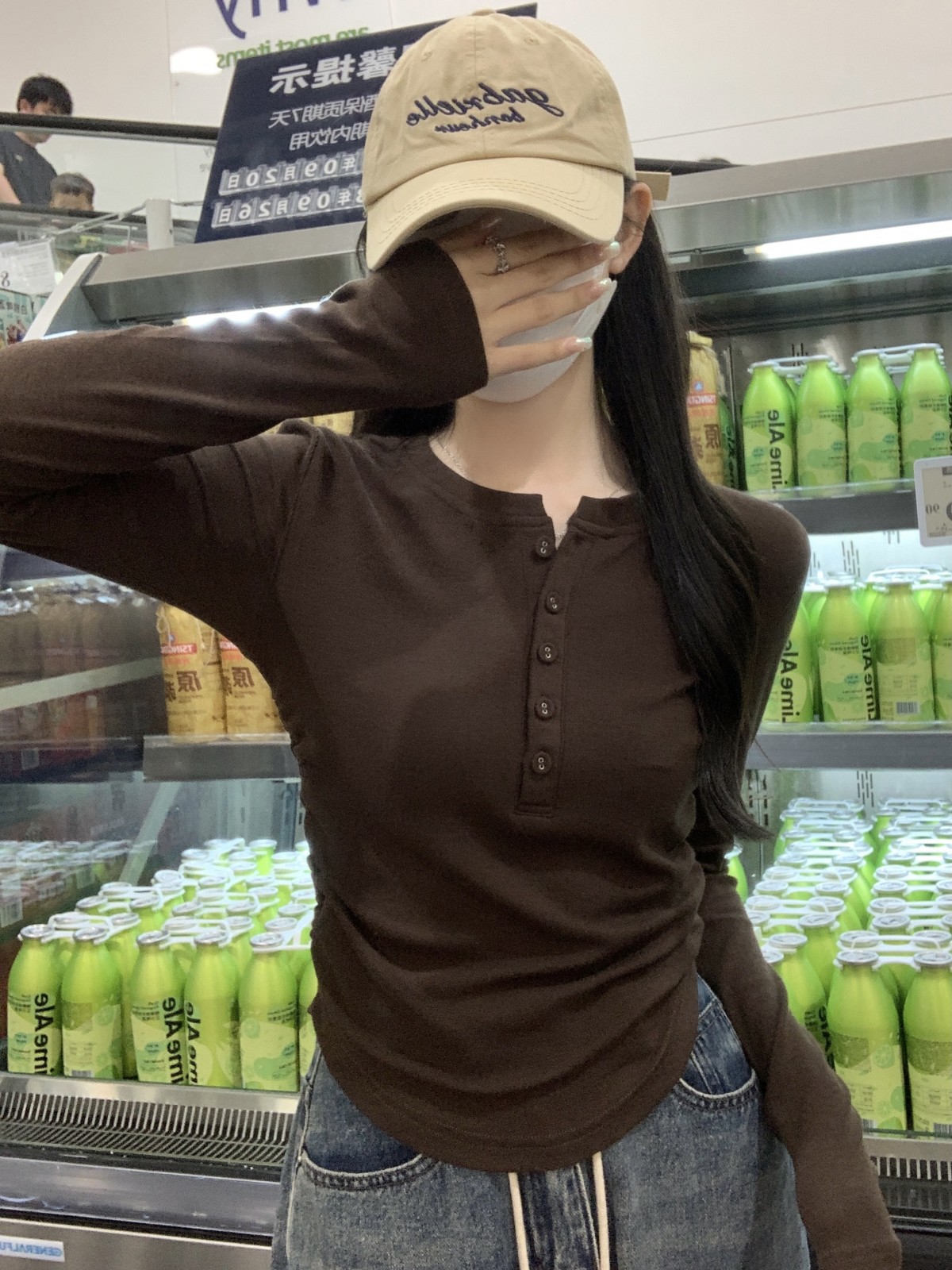 實拍 秋冬韓版百搭修身圓領紐扣褶皺設計感純棉長袖T恤女上衣