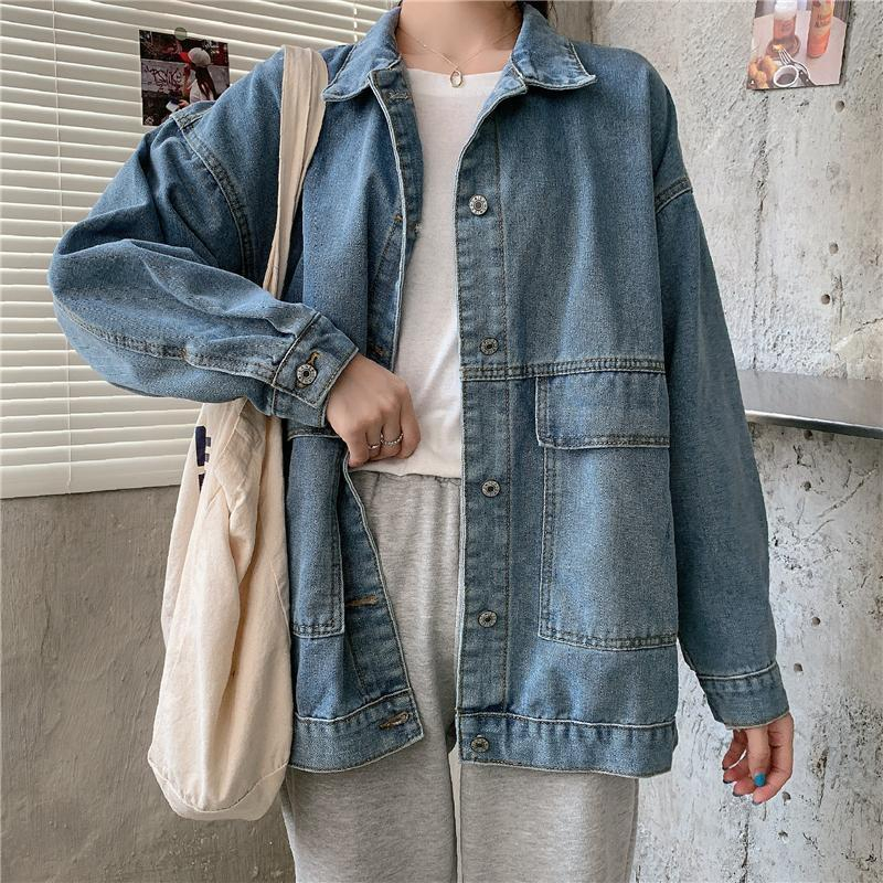 Official picture of large size 300 catties fat mm workwear denim jacket for women with long sleeves XL-6XL