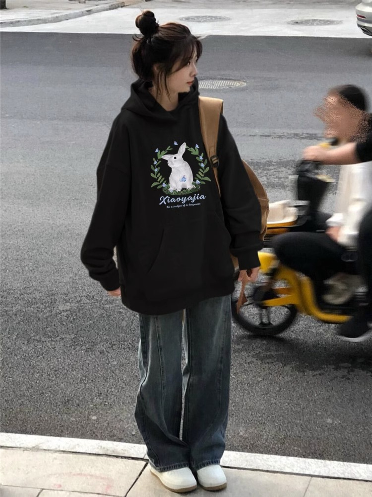 防棉華棉複合牛奶絲300克/銀狐絨400克連帽衛衣女