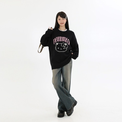  New Korean Style Loose Pullover Sweater Long Sleeve Sweater College Cute Autumn and Winter Women’s Versatile Casual