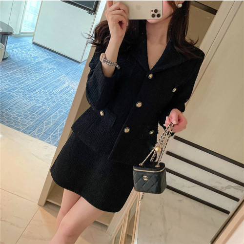 Navy collar foreign style small fragrant style short jacket for women  autumn Korean version small slim temperament tweed top