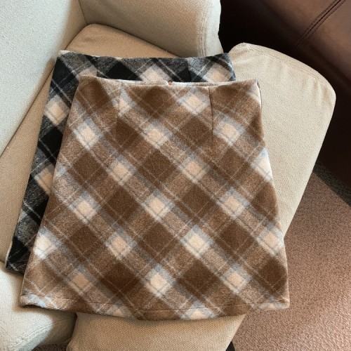 Photographed Autumn/Winter Retro Woolen Plaid A-line Bodycon Dress