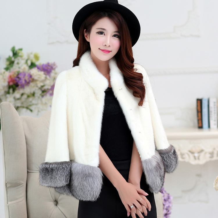 2023 new autumn and winter Haining fox fur stand collar imitation fur fashion short coat women's color block fur coat