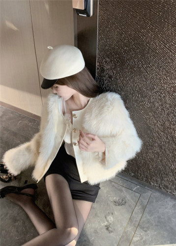 Actual shot ~ 2023 Winter Fox Fur Celebrity Small Fragrance Style Stitching PU High-Level Sense Fur Jacket for Women