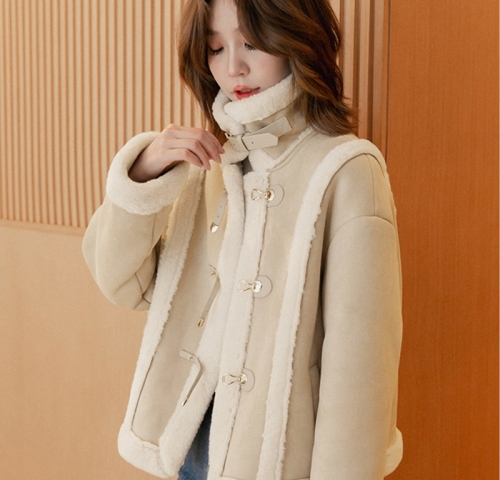 Small grain suede lamb hair short coat thickened women's  autumn and winter soft faux fur all-in-one motorcycle jacket