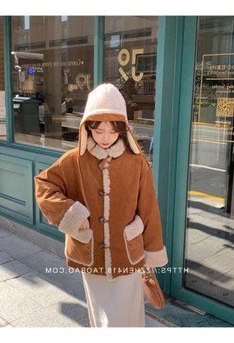  winter women's tops small fragrant style small plus velvet thickened lamb wool short coat for women autumn and winter