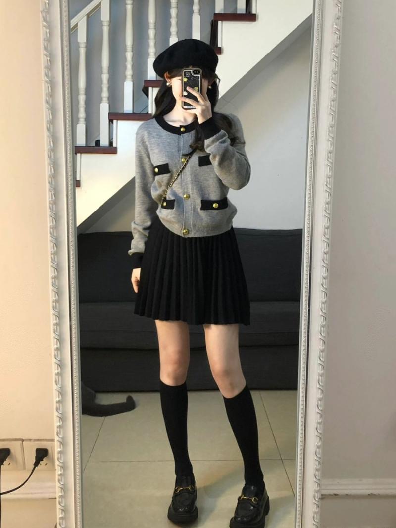 小香風灰色針織毛衣外套女春秋秋季短款美德拉穿搭軟糯奶fufu開衫