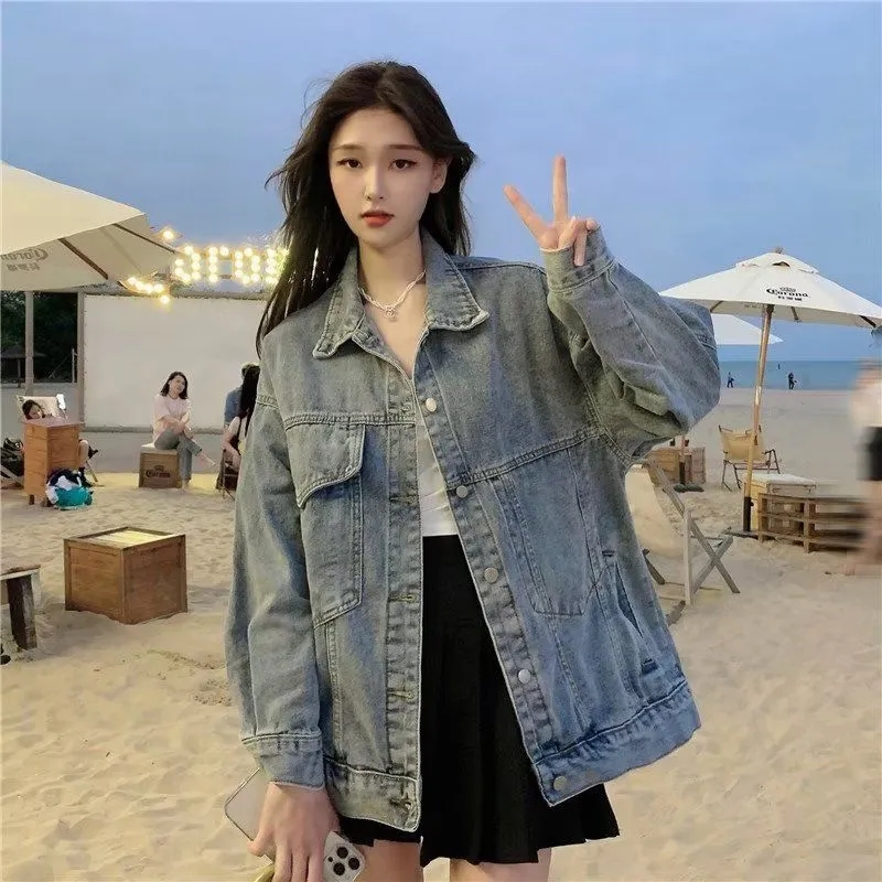 牛仔外套女春秋季2023新款設計感炸街韓版寬鬆慵懶風百搭夾克上衣