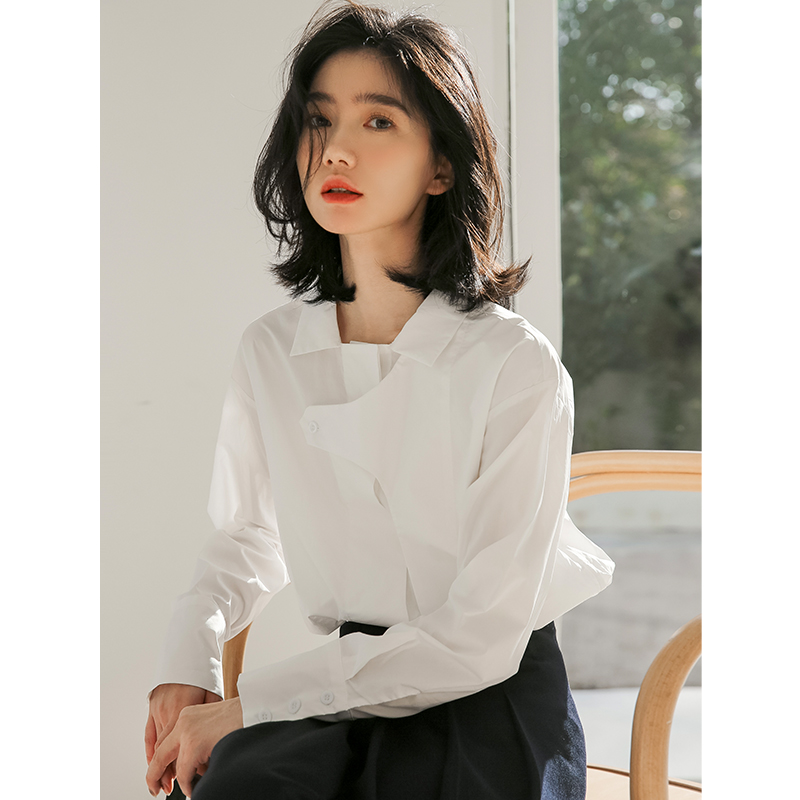 實拍設計感小眾襯衣女秋季新款 百搭顯瘦長袖上衣寬鬆款襯衫