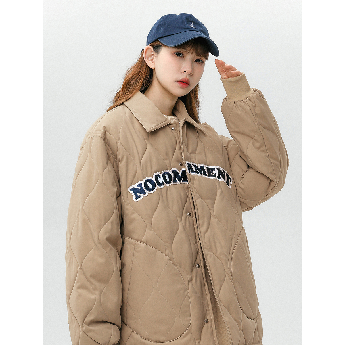 Real shot of Korea 2023 letter printed short bread coat for female students Korean style loose cotton coat
