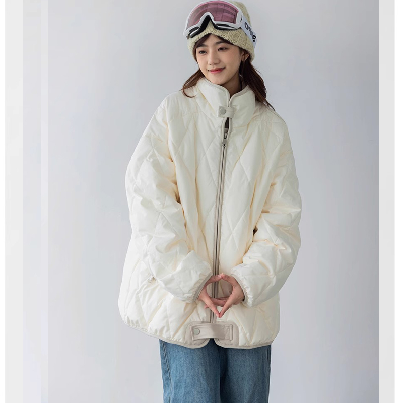 南門雪美式復古菱格寬鬆情侶立領小個子羽絨服男女年冬季新款