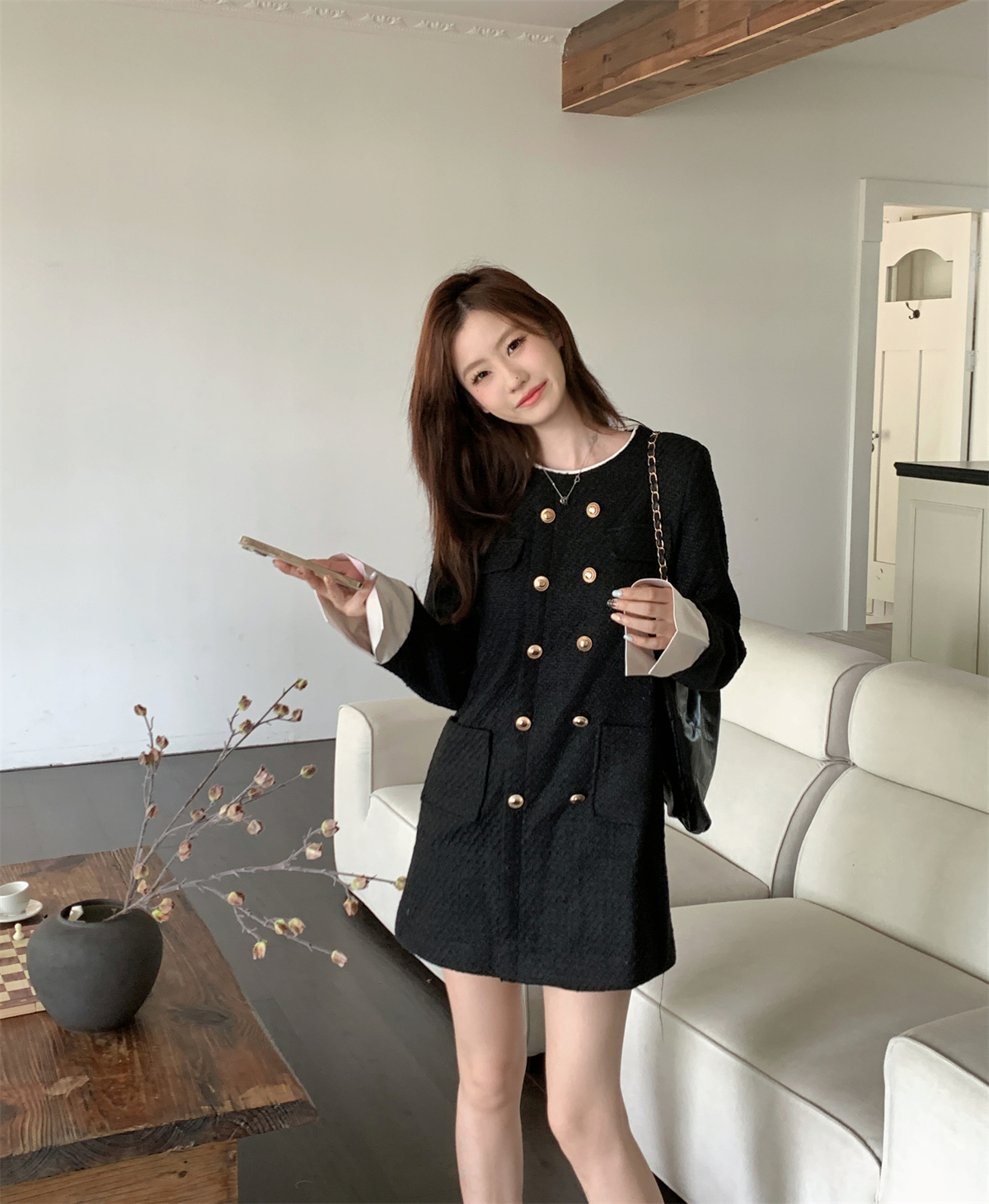 實拍# 秋季法式名媛小香風高級感長袖連衣裙女