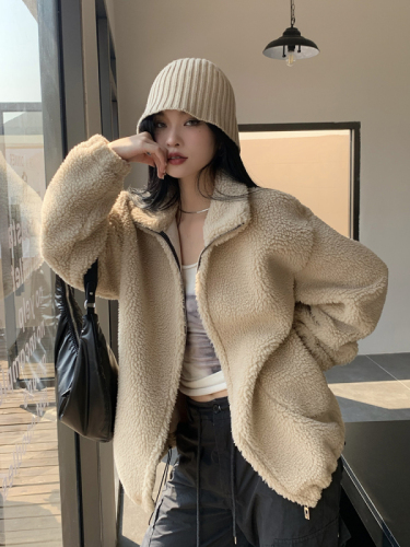 Lamb wool coat for women  new plush winter thickened fur one-piece particle lamb velvet fur mid-length