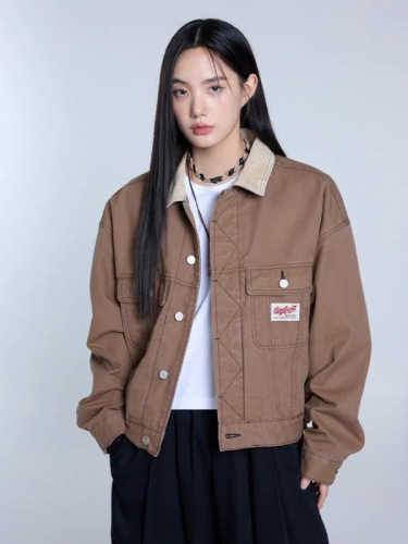 Marmalade  Autumn New Corduroy Color Block Collar Loose Jacket Trendy Fashion Casual Commuting Women's Jacket