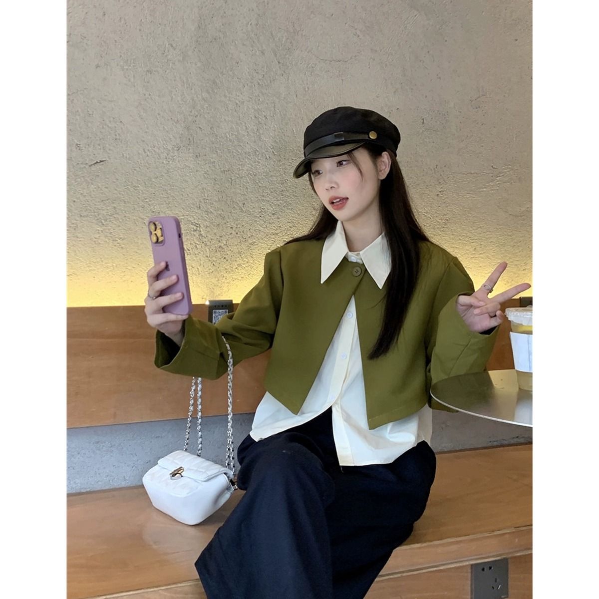 Short layered design long-sleeved suit jacket with lapel shirt for women autumn 2023 new fashion suit