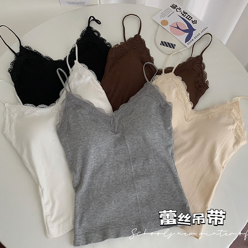 實拍 蕾絲拼接吊帶背心內搭設計感性感外穿V領打底上衣