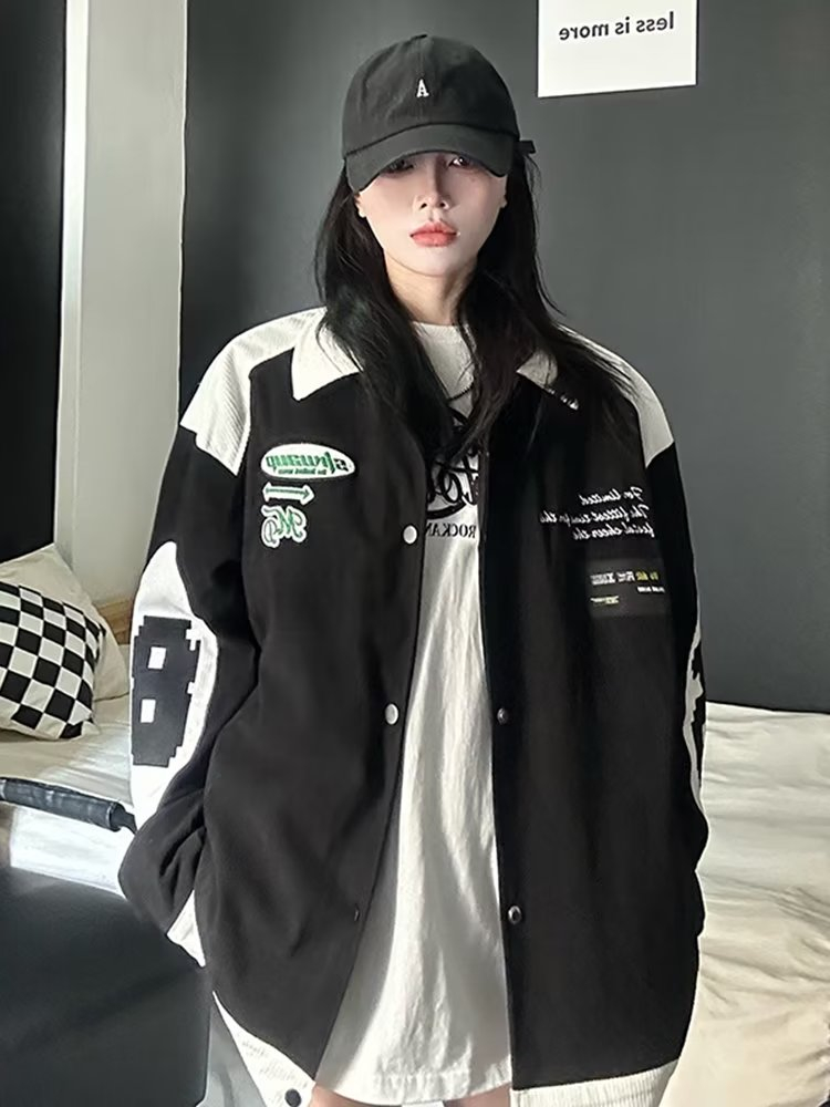 New letter text loose long sleeves simple Harajuku ins women's popular digital literary short jacket trend
