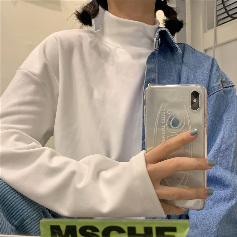 German velvet double-sided thickened high-collar warm German velvet heated long-sleeved slim slimming T-shirt for women