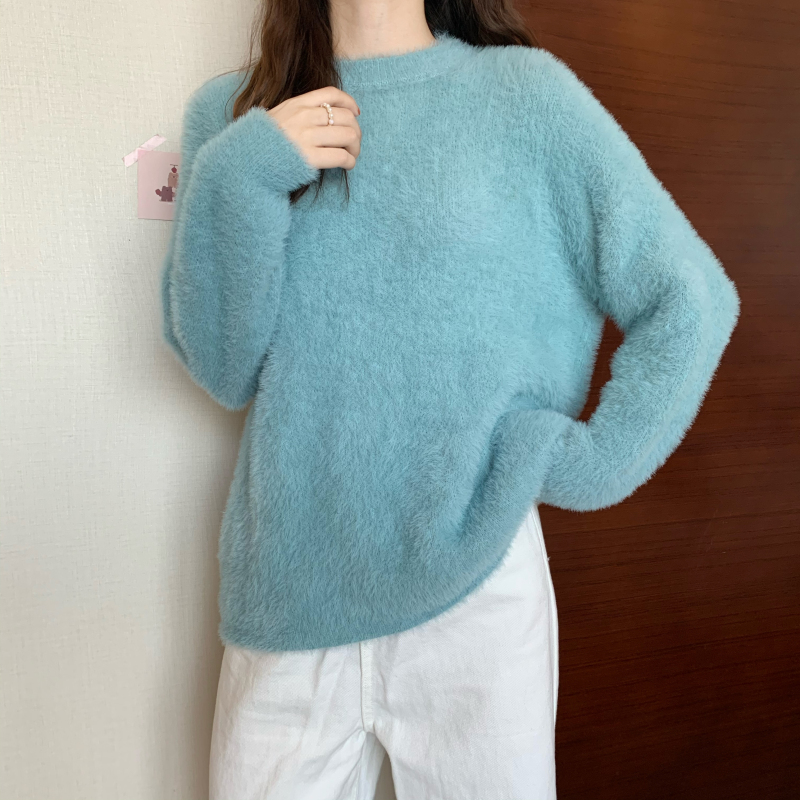 實拍~秋冬韓版仙女溫柔毛絨絨寬鬆百搭水貂絨套頭外穿毛衣