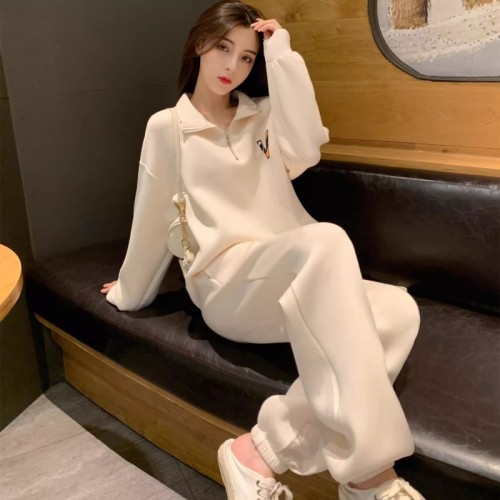 Polo collar sweatshirt suit for women in spring and autumn new fashion style age-reducing casual sports harem pants two-piece set