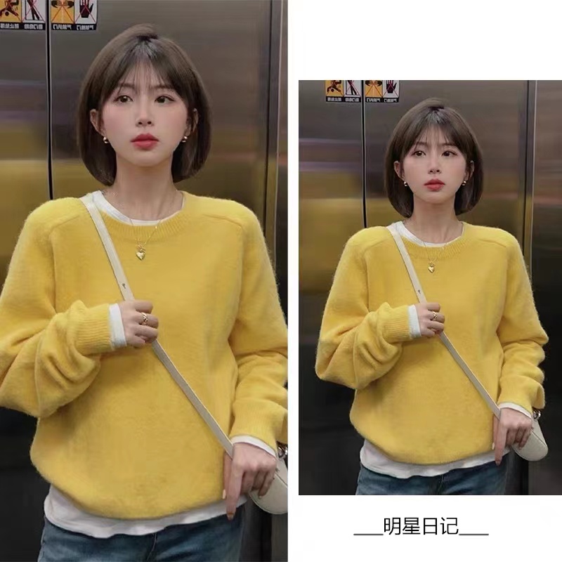 明星日記黃色慵懶風軟糯毛衣女秋冬季款寬鬆外穿復古高級感上衣