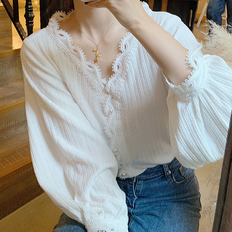新款大碼女裝小眾設計感長袖V領胖妹妹襯衫M-4XL200斤