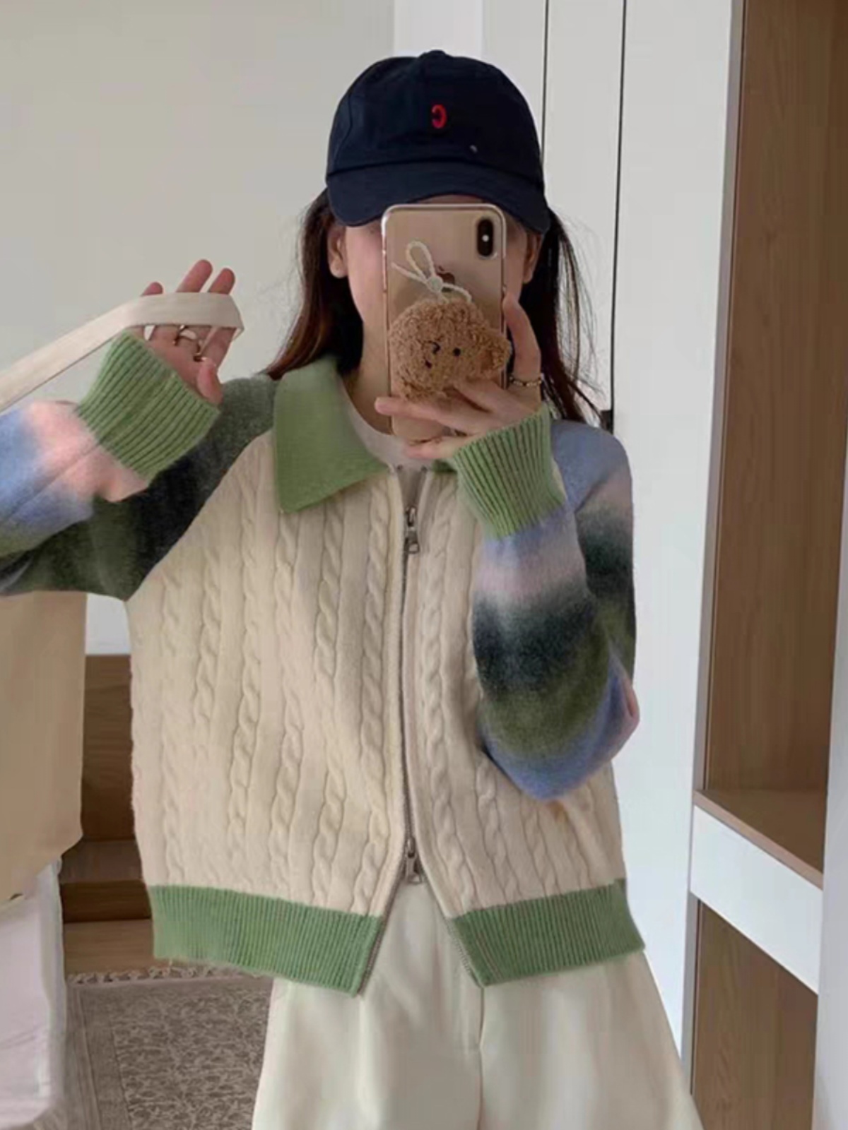 2023 new autumn color striped twist sweater jacket for women loose outer short knitted cardigan lapel top