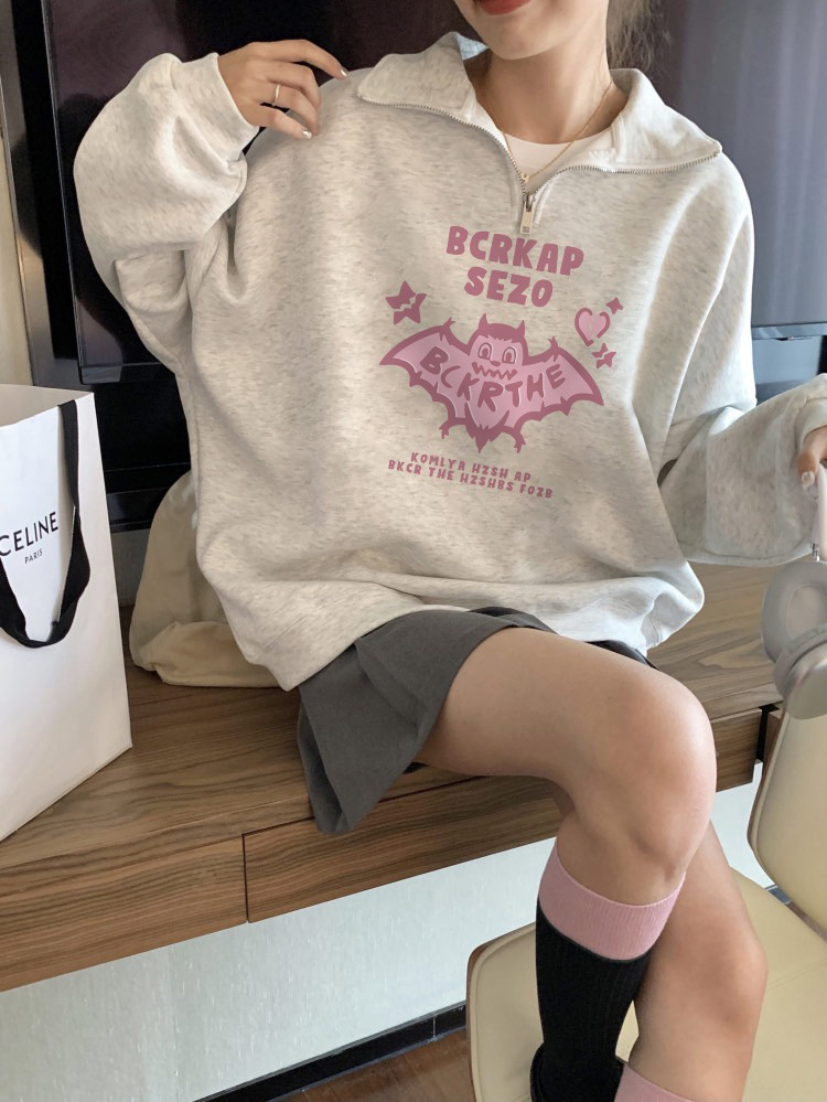 華棉複合牛奶絲310克銀狐絨400克Polo領半拉鏈衛衣女