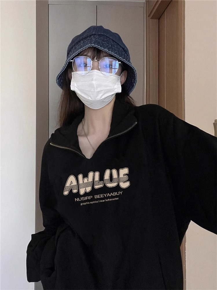 防棉華棉複合牛奶絲300克銀狐絨400克Polo領半拉鏈衛衣女