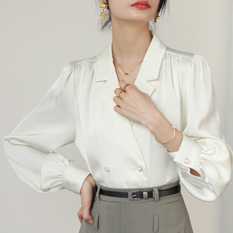 XZLDHY新款chic長袖奶茶杏法式上衣女士襯衫設計感小眾春秋款襯衣