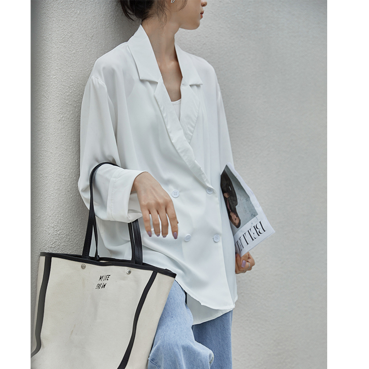 Actual shot of Korean chiffon suit jacket for women, autumn design, niche British loose drape suit
