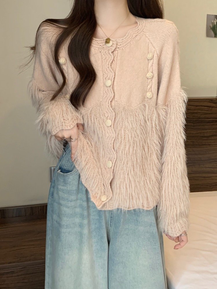 High-end and super good-looking sweater for women in autumn and winter Korean style warm, soft and waxy lazy style French chic imitation mink velvet jacket