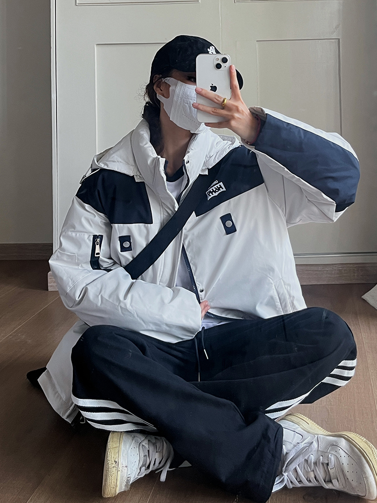 實拍2023新款衝鋒衣戶外情侶羽絨棉服短款寬鬆加厚棉衣潮流外套