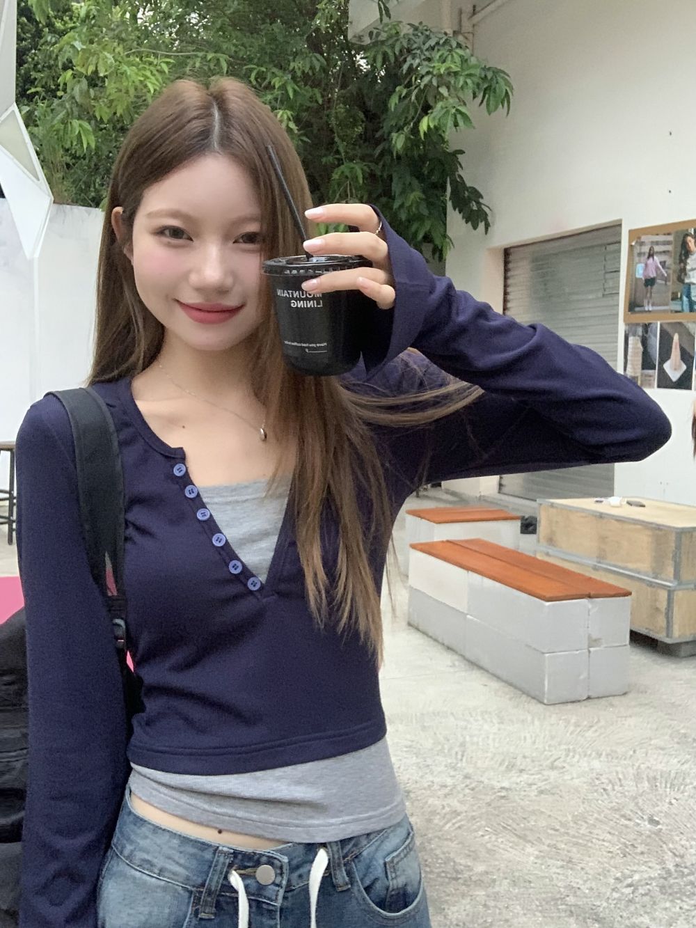 實拍三標齊假兩件拼接多扣針織上衣女