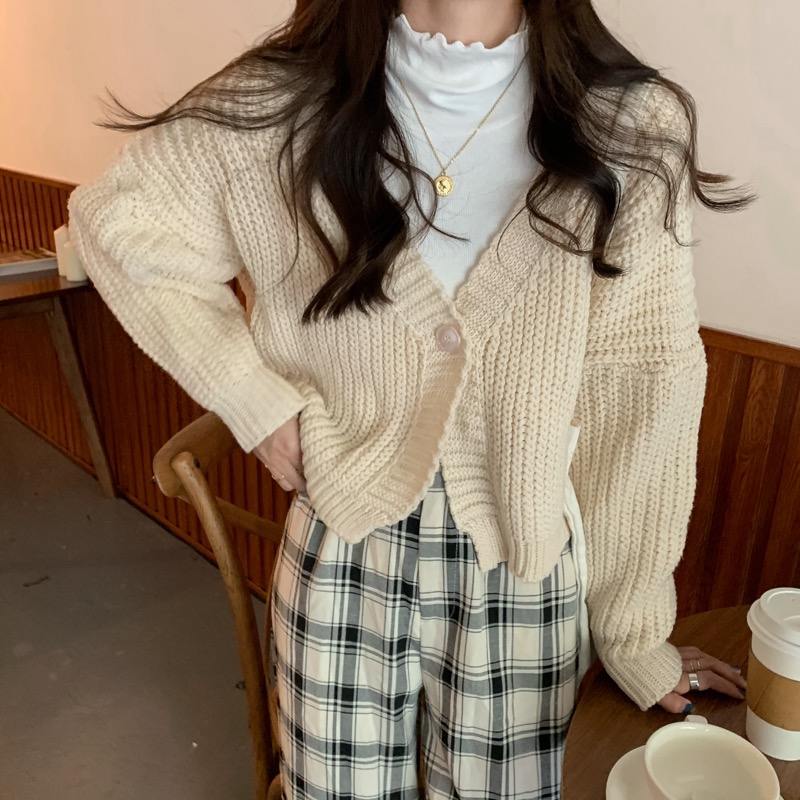 慵懶風v領長袖毛衣外套女秋季2023年新款寬鬆顯瘦針織開衫上衣潮