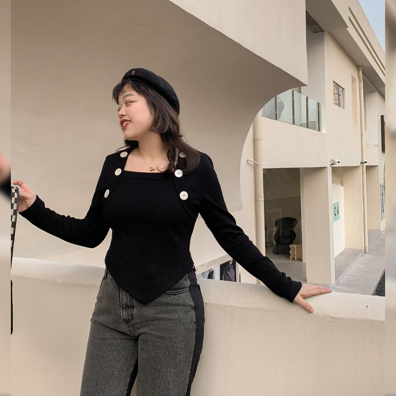 時尚超火奧黛麗厚本 瑪麗珍小衫 設計感內搭不規則打底針織上衣女