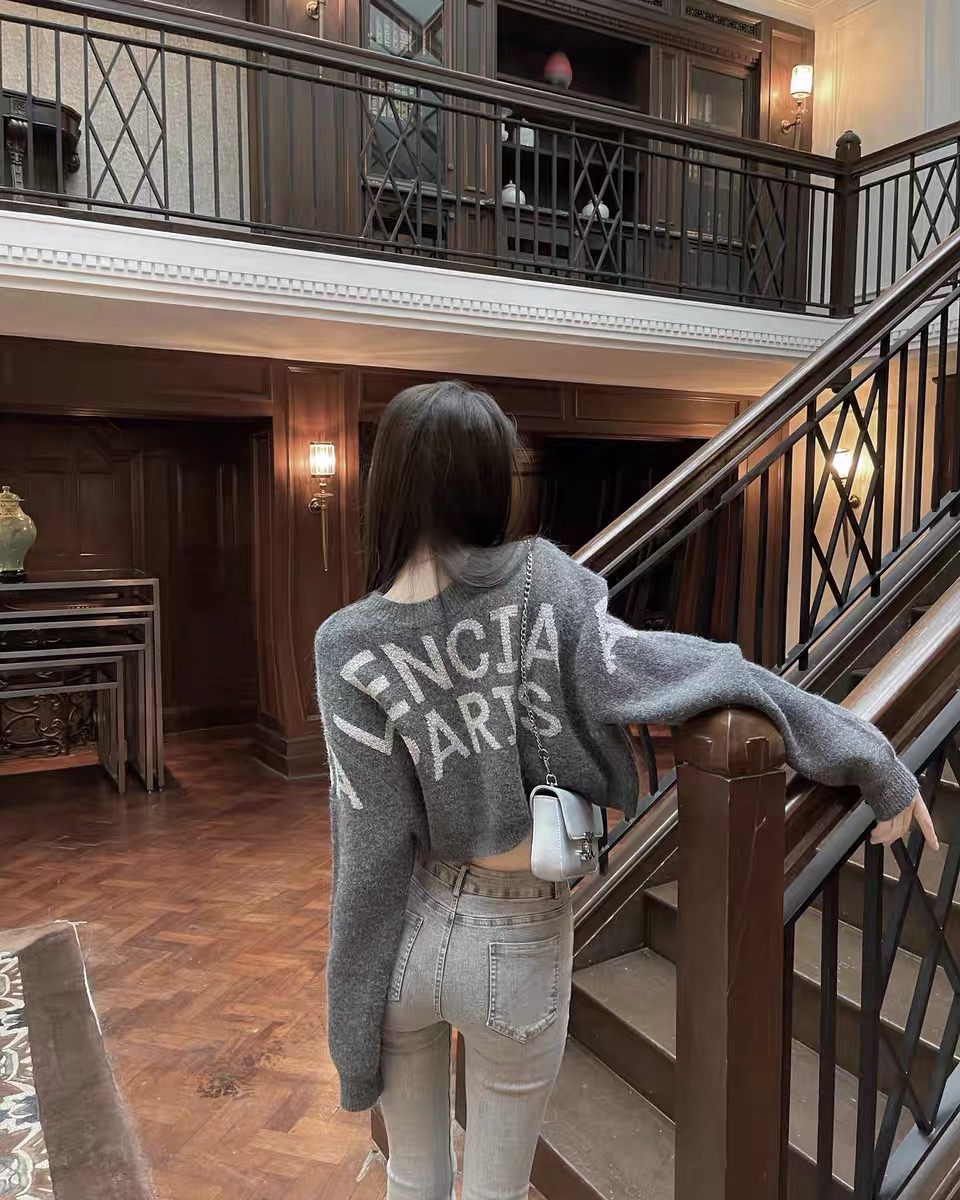 nemowu secret thoughts contrasting letter knitted sweater women's lazy style loose long-sleeved short top