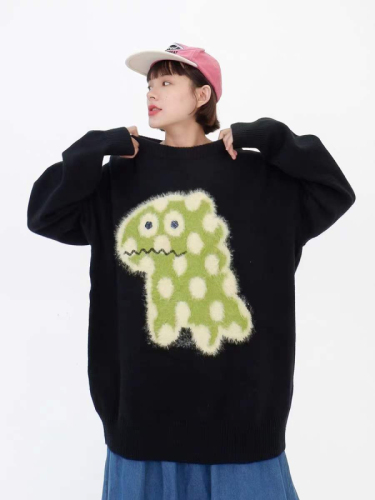 Cartoon Cute Bear  Autumn/Winter New Loose Matchmaking Couples Round Neck Long Sleeve Knit Top Sweater for Women