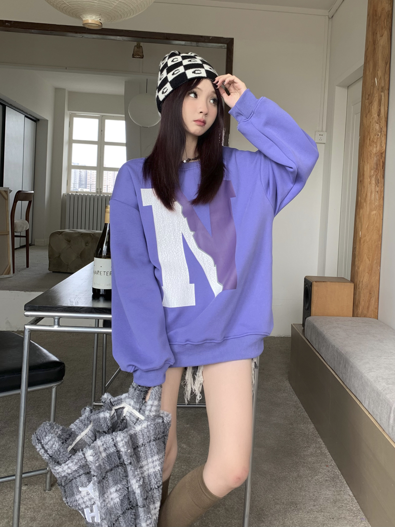 實拍 三標齊 高質量版~慵懶風美式字母印花寬鬆加絨休閒衛衣