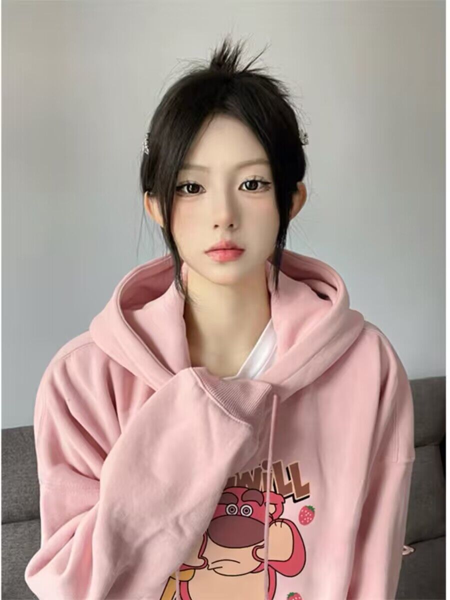 薄款華棉牛奶絲 加絨華棉銀狐絨 印花衛衣女連帽簡約高級感上衣