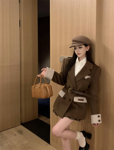 Real shot of Maillard suit woolen coat for women retro autumn and winter small double-breasted short woolen coat