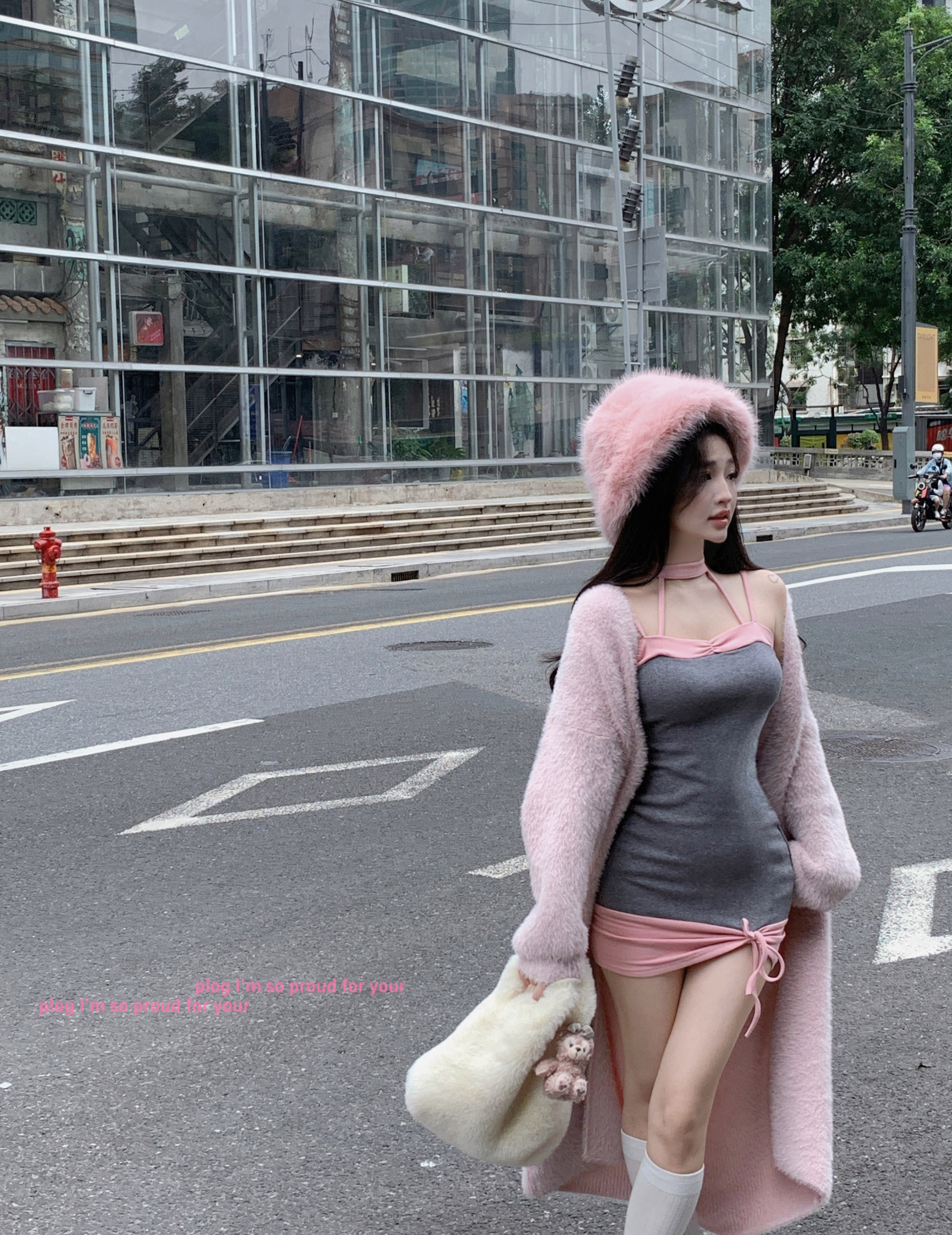 Real shot~Pure sexy sexy short skirt pink sweet hot girl slim bottoming hip skirt halter neck suspender skirt