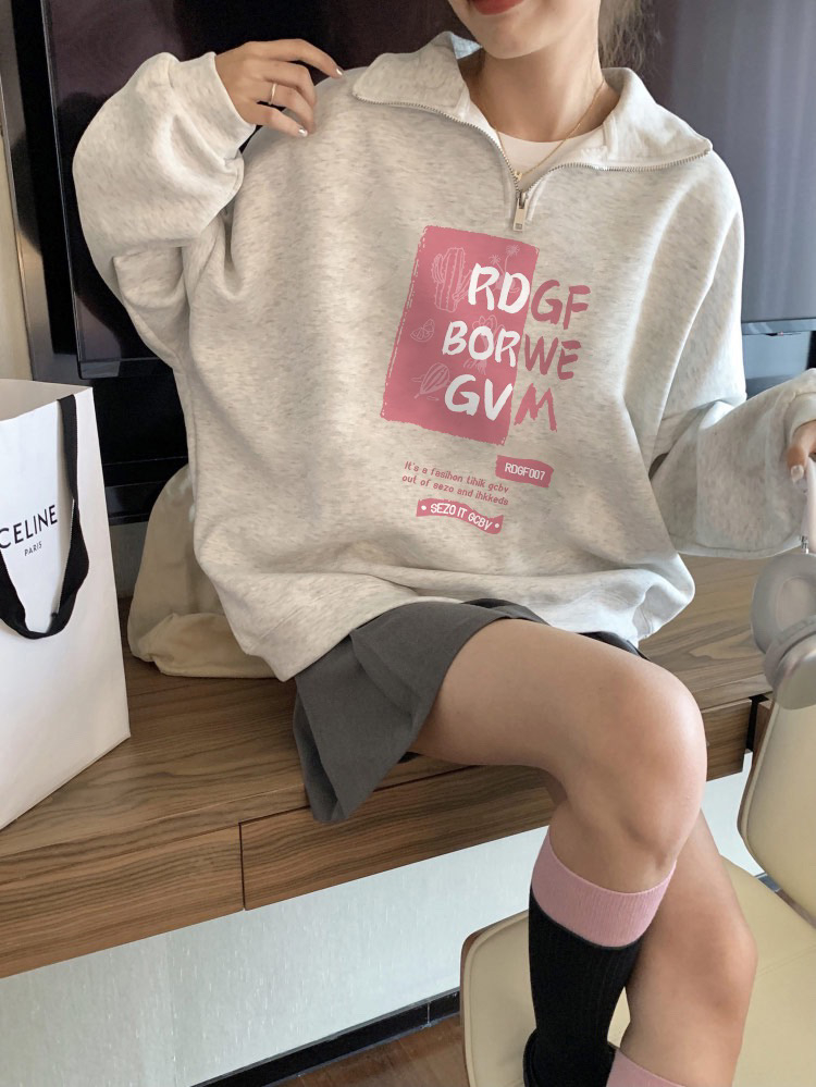 華棉複合牛奶絲310克銀狐絨400克Polo領半拉鏈衛衣女