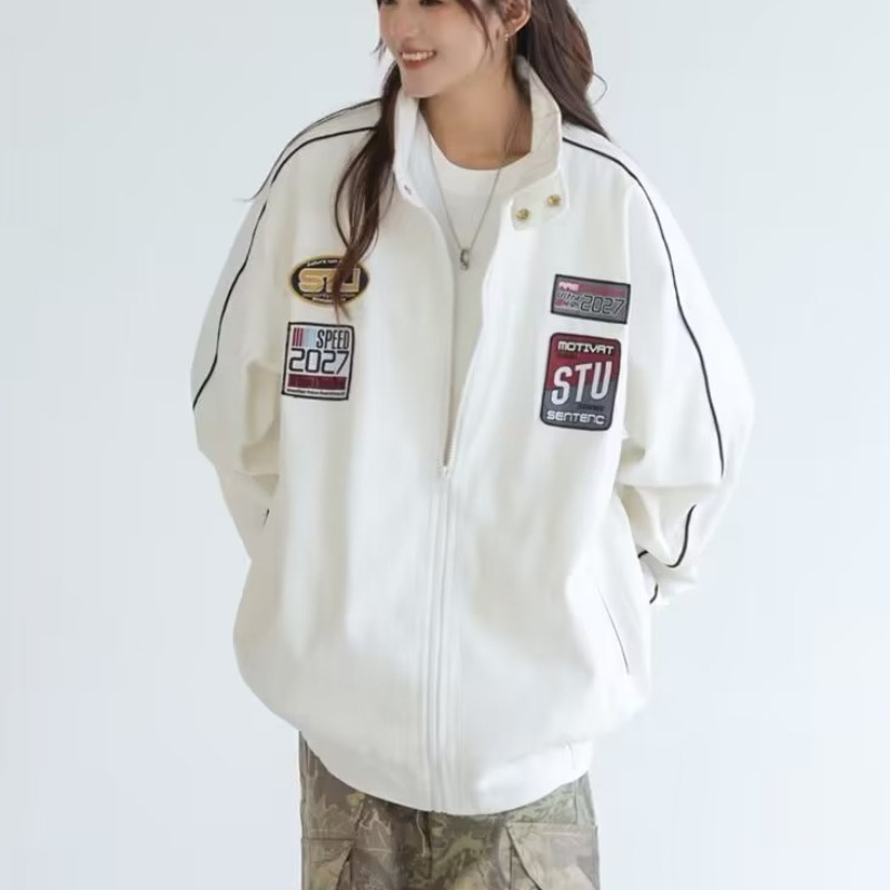 American trendy brand jacket for women 2023 autumn new stand collar Korean style trendy casual simple versatile jacket couple trend